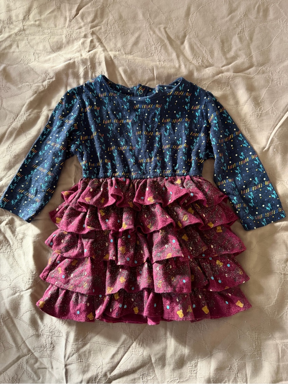 Basic Editions Girls Navy and Magenta Ruffle Dress